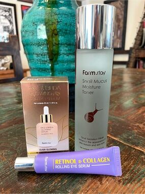 Farmstay 3 Piece Set Toner, Serum, Eye Serum Korean Skincare Snail